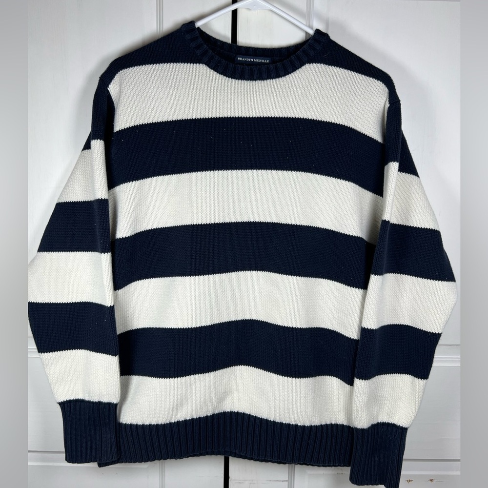Brandy Melville Brianna Knit Navy/White Striped Oversized Sweater O/S - Picture 2 of 4